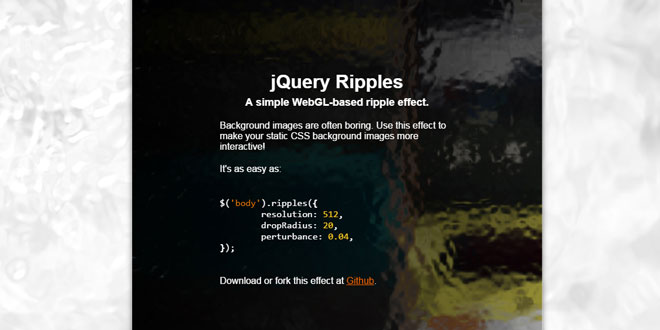 jQuery Ripples - A simple WebGL-based ripple effect.