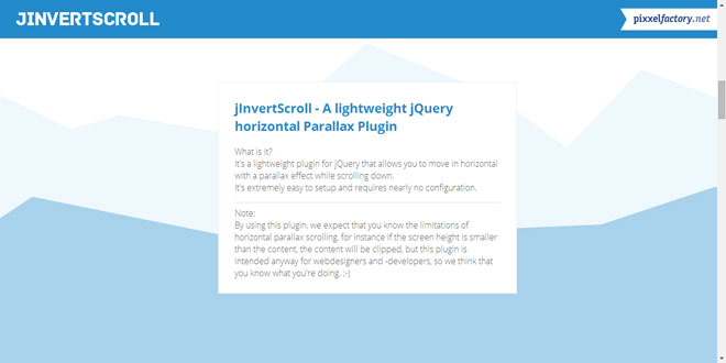 jInvertScroll - jQuery horizontal Parallax Plugin