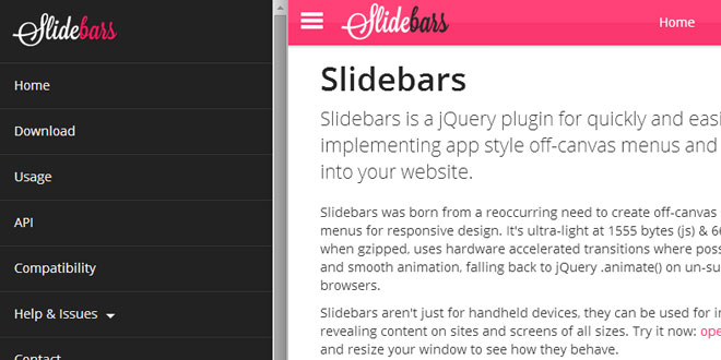 Slidebars - App style off-canvas menus and sidebars