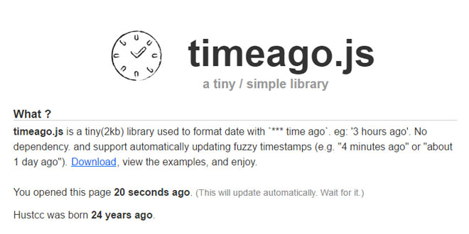 Timeago.js - Format datetime with time ago statement