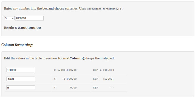 accounting.js – Format Money / Currency