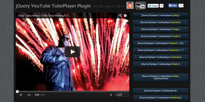 jQuery TubePlayer Plugin