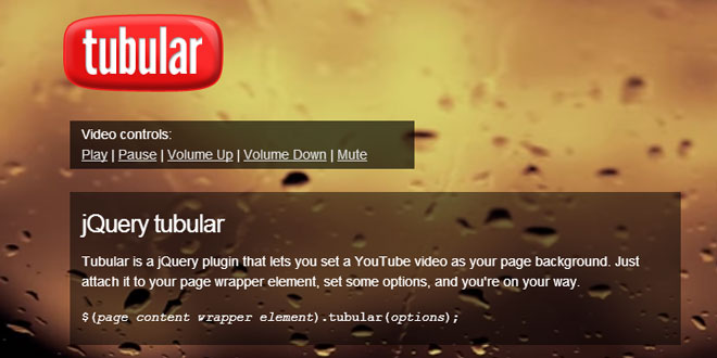 jQuery tubular - Set a YouTube video as page background