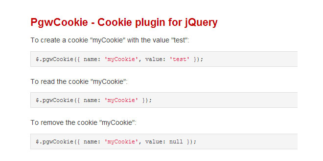 PgwCookie - Cookie plugin for jQuery