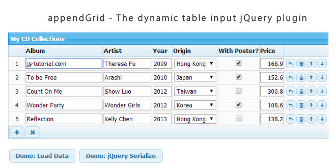 appendGrid - The dynamic table input